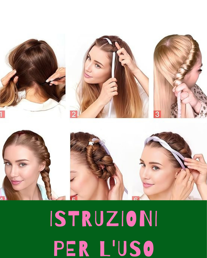 Bigodino Lungo per Boccoli - Fascia Bigodino Capelli Lunghi e Medi - Hair Curler Arricciacapelli Senza Calore con Pinze ed Elastici